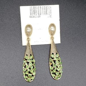 Mia Collection Gold Dangle Earrings, Green Stones